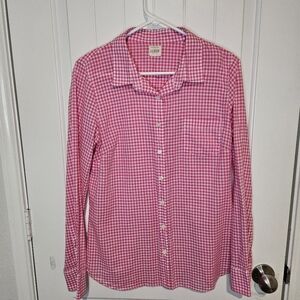 ​J. Crew The Perfect Shirt Pink White Gingham Button Down Size M